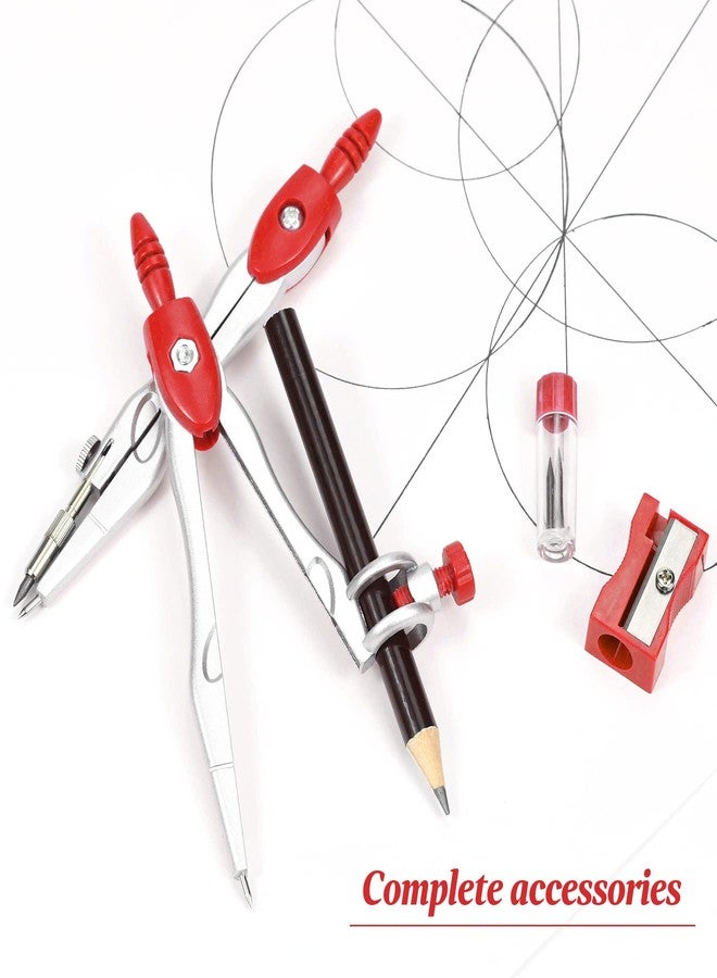 Unjoo Math Geometry Kit Sets 10 Piece Student Supplies with Shatterproof Storage Box,Includes Rulers,Protractor,Compass,Eraser,Pencil Sharpener,Lead Refills,Pencil,for Drafting and Drawings（Red） - Image 5